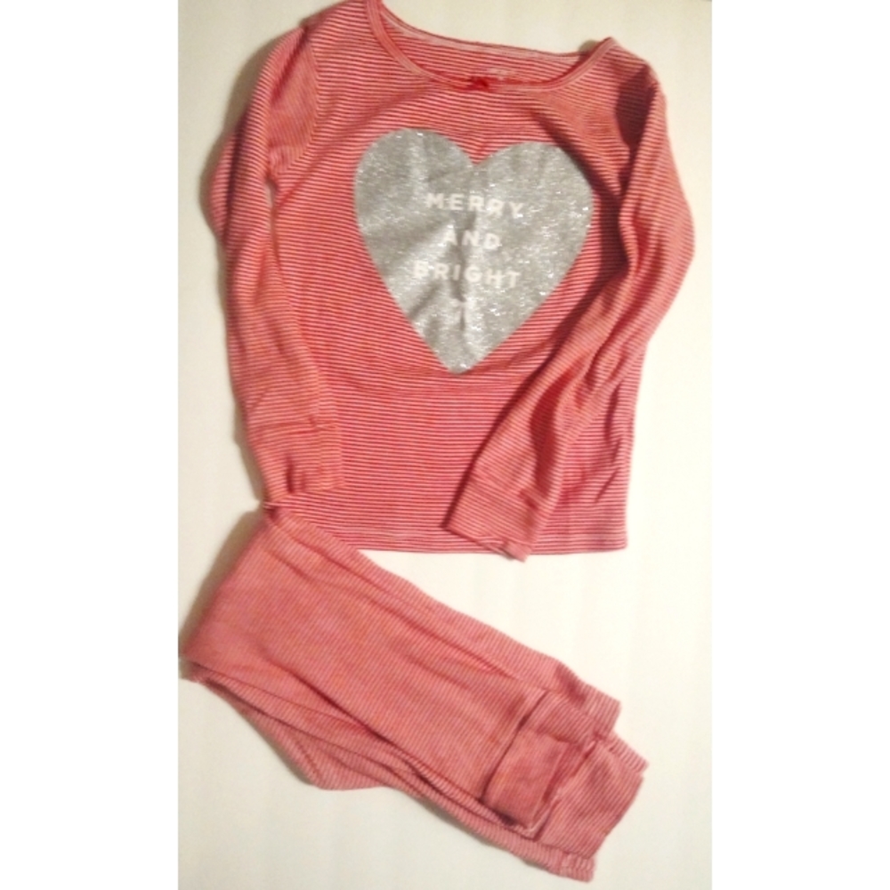 Carter's Girls Christmas Pajamas Two Piece Red White Striped Size 6 EUC